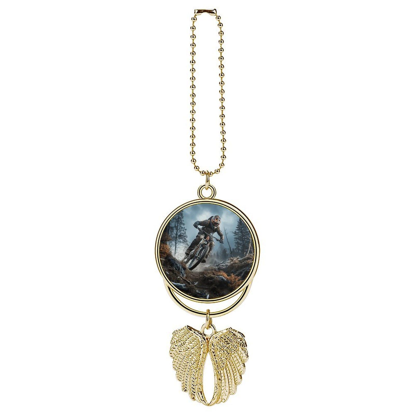 Mountain Bike Tournament Car Pendant Car Rearview Mirror Pendant Custom Photo Car Hanging Ornament Car Rear View Mirror Hanging Accessories Angel Wing Car Charm Gift for Men Women