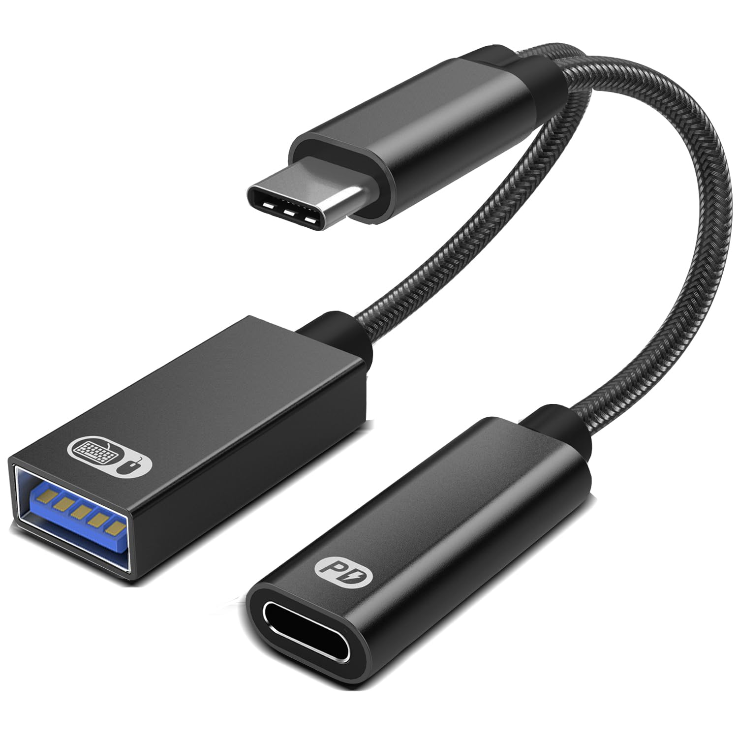 AKWOR USB-C-auf-USB-OTG-Adapter, 2-in-1-USB-C-Splitter mit PD 60 W Ladeanschluss und USB 3.0-Buchse, kompatibel mit iPhone 15 Pro, MacBook Pro, Chromebook, Galaxy und weiteren Typ-C-Geräten