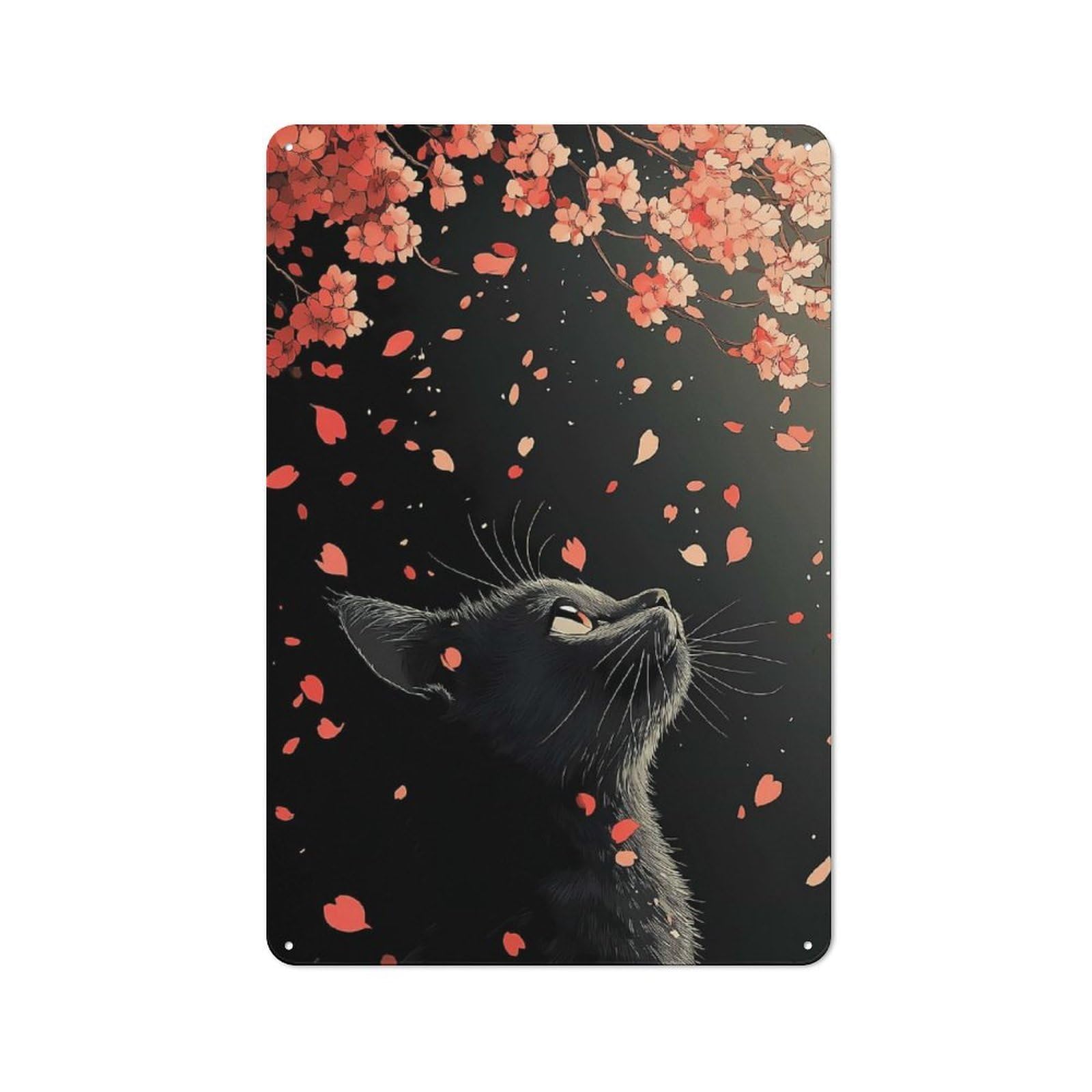 Junmoney Cherry Blossom Cat Farmhouse Metal Sign With Design 30X20cm, Rustic Farmhouse Wall Decor For Farmhouse Kitchen, Pantry Or Dining Area