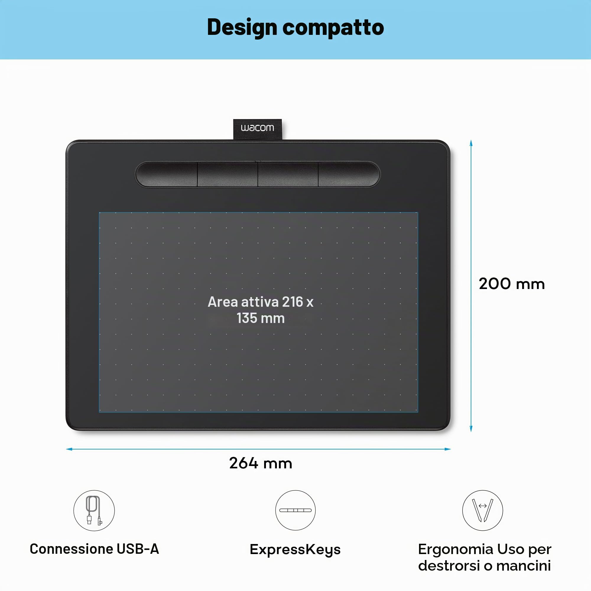 Wacom Intuos Medium Tavoletta Grafica – Tablet con Penna per Dipingere, Disegnare ed Editare Foto con penna sensibile alla pressione, Adatta per l’Home Office e l’E-Learning, Nero