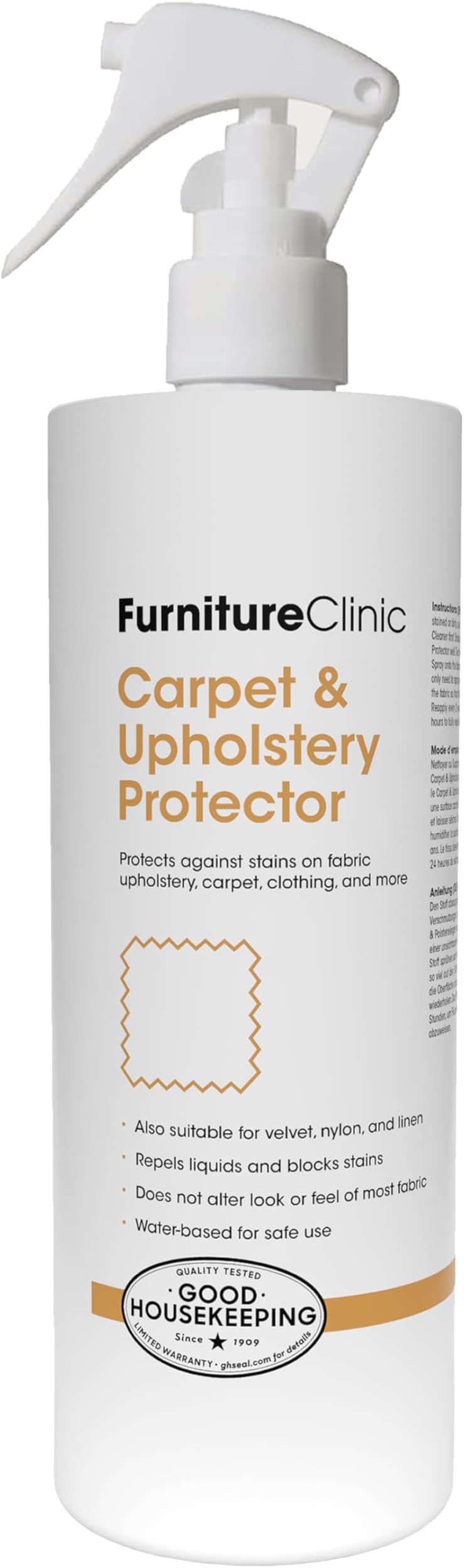Fabric Protector Spray | Creates Barrier Against all Liquid Stains | Prevents Odors and Dirt | For Upholstery, Carpet, Furniture, Fabric, Textiles & More (17oz / 500ml)
