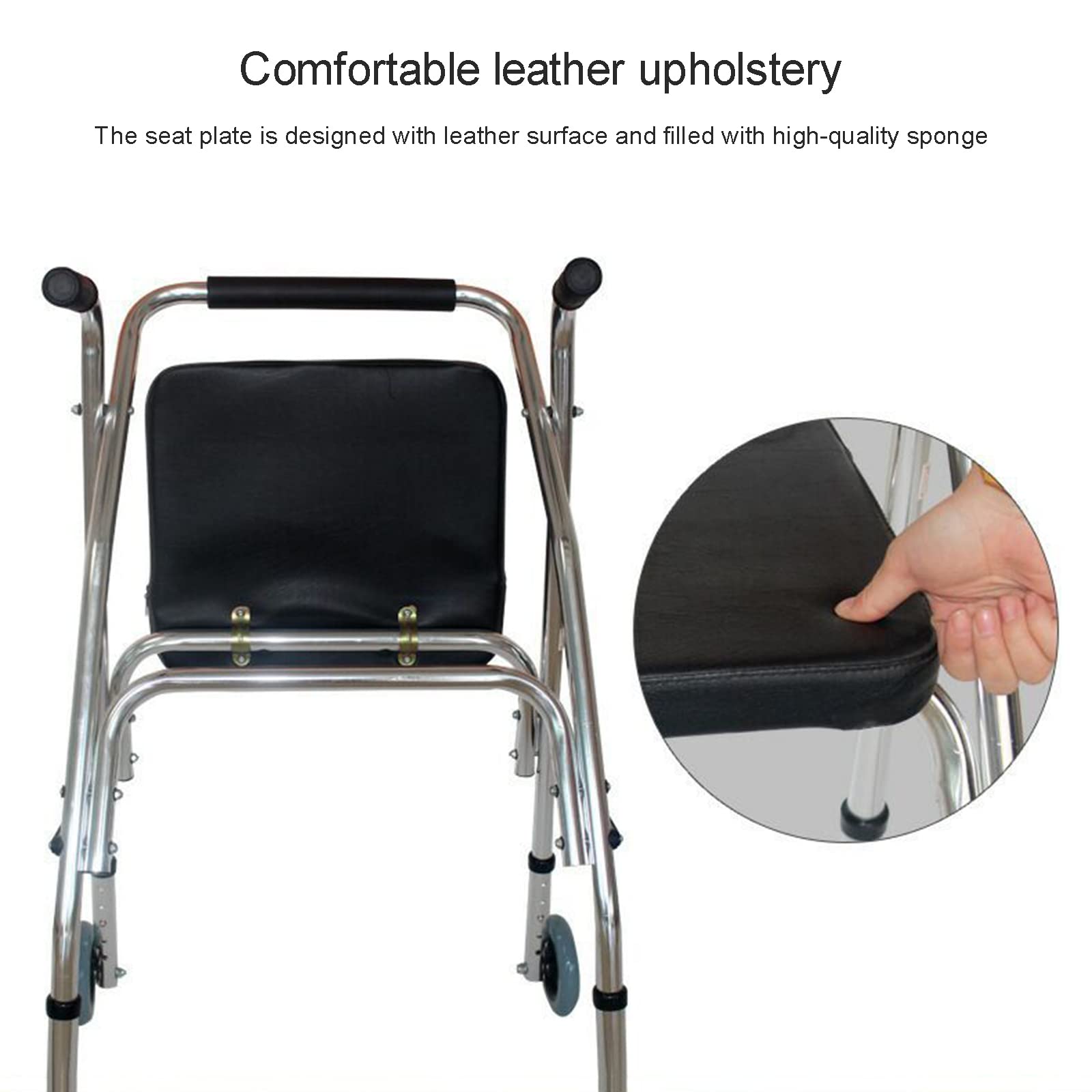 BASII Andador con Ruedas y Asiento, Andador de 2 Ruedas, Andador con Asiento, Andadores para Personas Mayores, Marcos Plegables para Adultos, Andador de Interior,Silver (Silver)