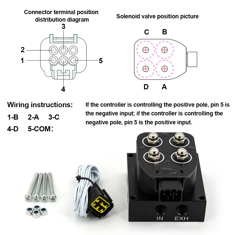 Universal Air Ride Suspension Manifold Solenoid Valve 1/4 NPT 12V Air Ride Suspension Manifold Bag Controller Valve Pneumatic Shock Absorber With Convenient Remote Controller 0-200psi