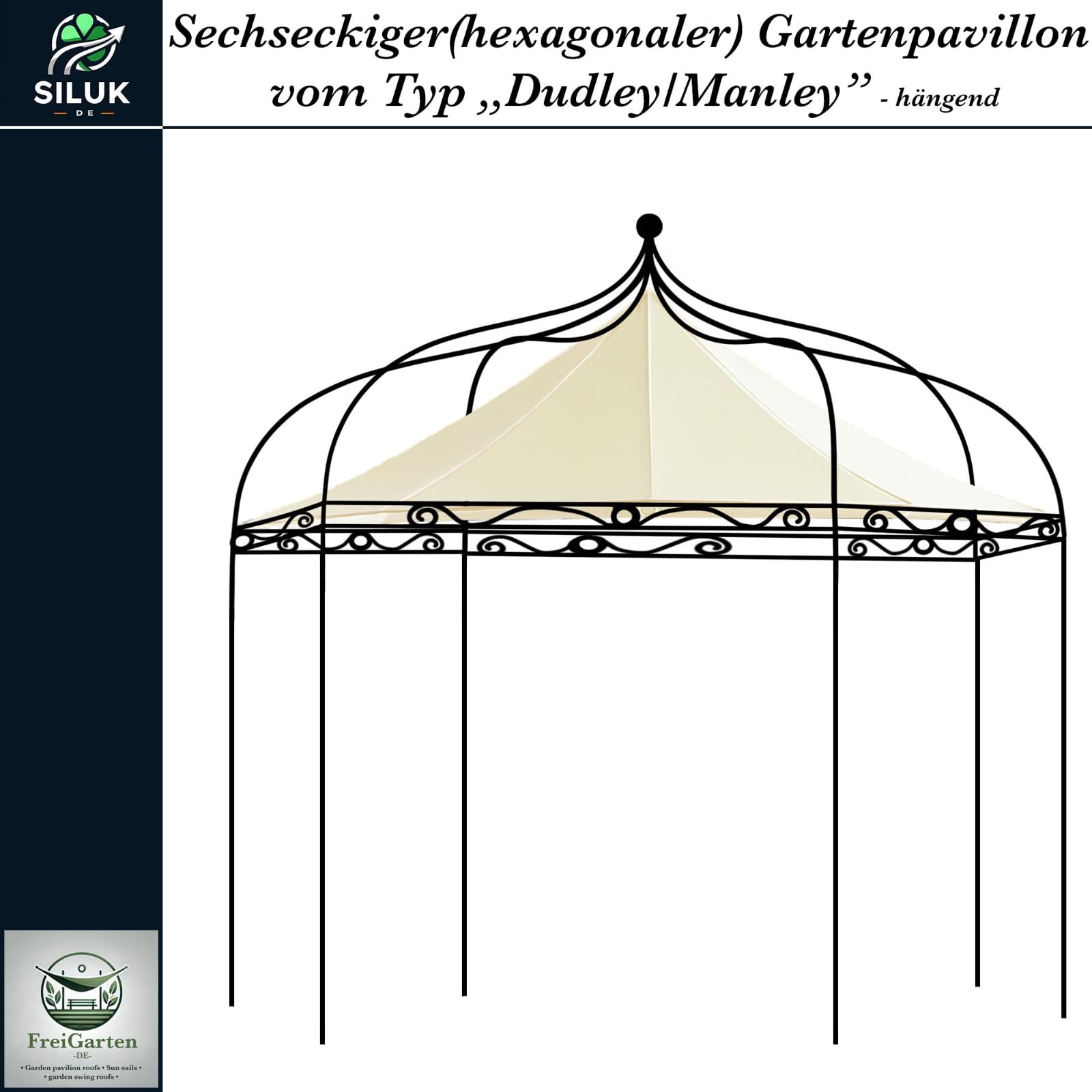 Tetto di ricambio per gazebo Modena, 6 angoli, 320 cm, impermeabile, materiale: Panama PCV Soft 370 g/m², extra forte, modello 8 (beige)
