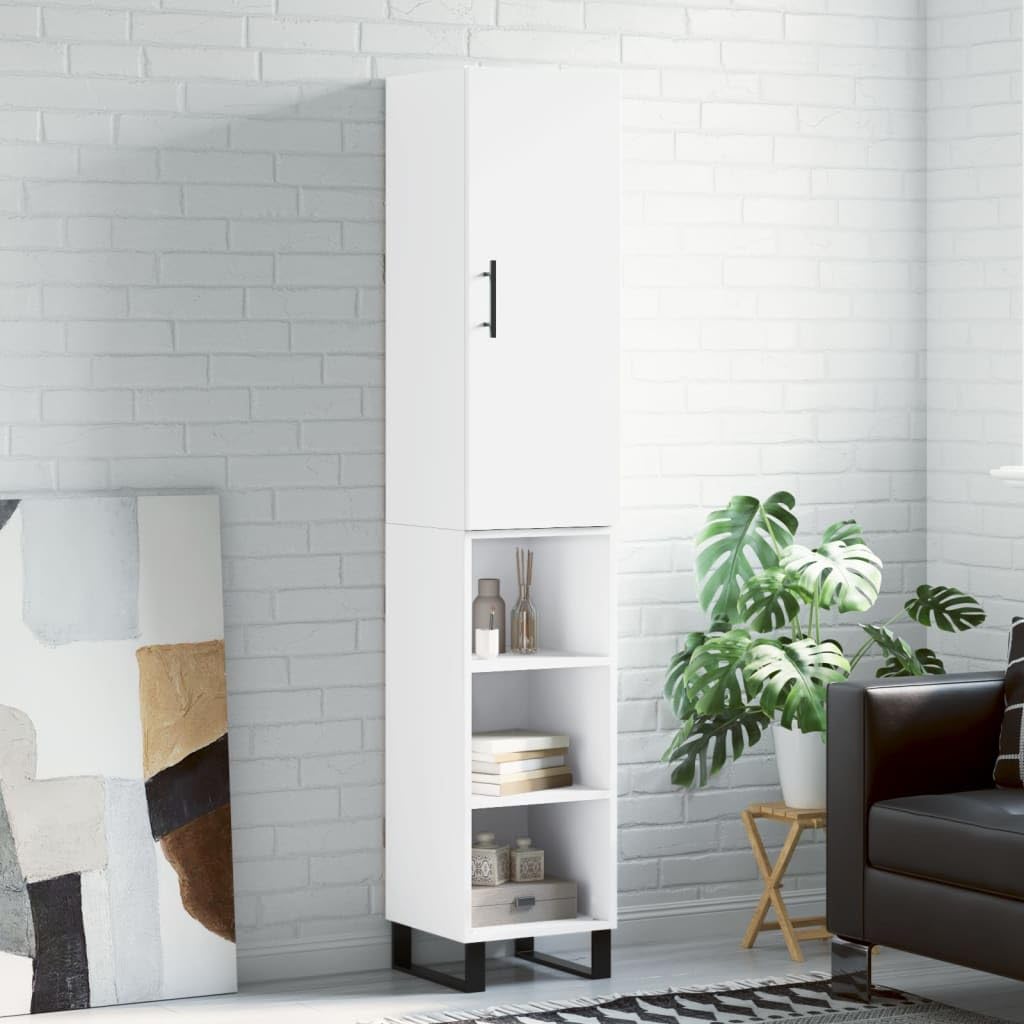 Armadietto alto, bianco, 34,5 x 34 x 180 cm, in legno, base in