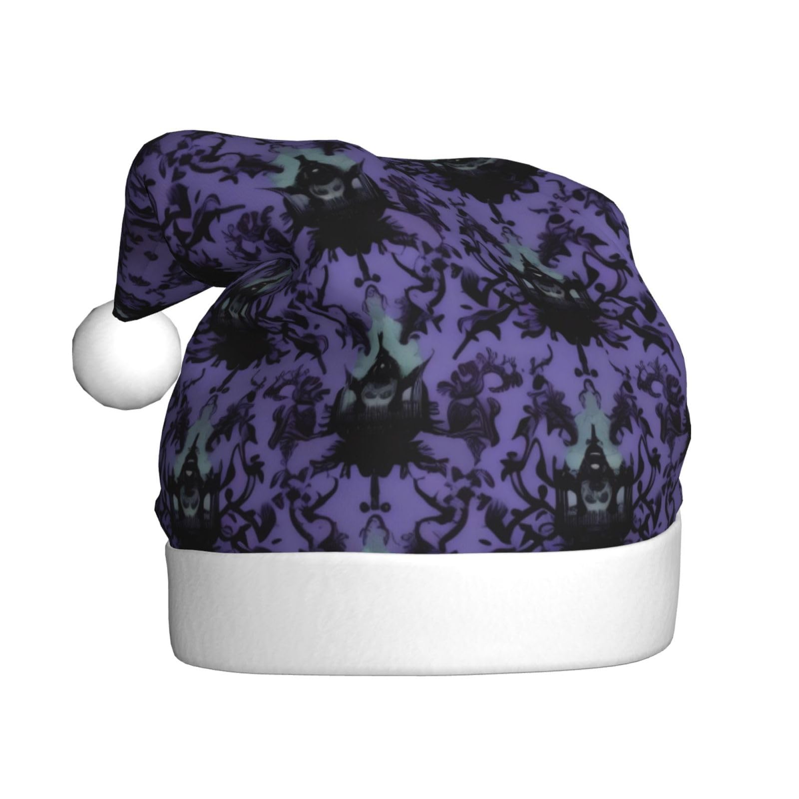 YHNNHJUJ Haunted Mansion/Santa Hat Christmas Hat For Adults,Soft Plush Personalized Xmas Hats,Holiday Party Decor