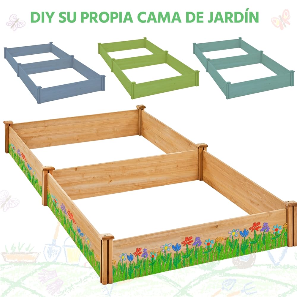 Yaheetech Huerto Urbano Terraza Cama Elevada de Jardín Kit Jardineria Exterior de Madera para Jardín Patio Invernadero Terraza 241,5 × 124,5 × 27 cm