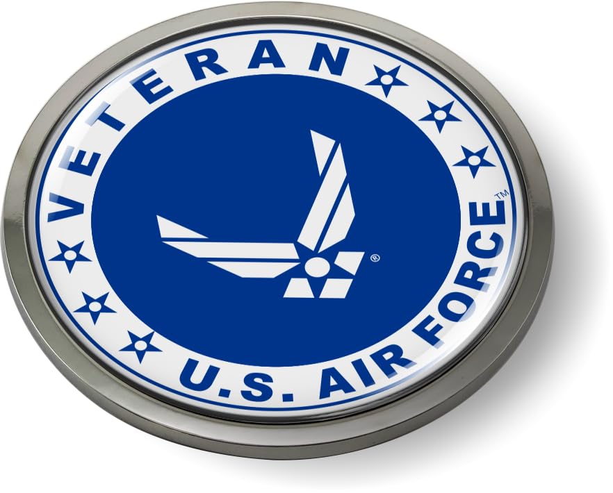 Image of US Air Force Veteran - USAF White Arnold Wings CAR Emblem Plastic Bezel | Official USAF and USSF Licensed Product, 3D Domed, U.S. Air Force Star Symbol, Chrome Badge, made by BestLicensePlateFrames