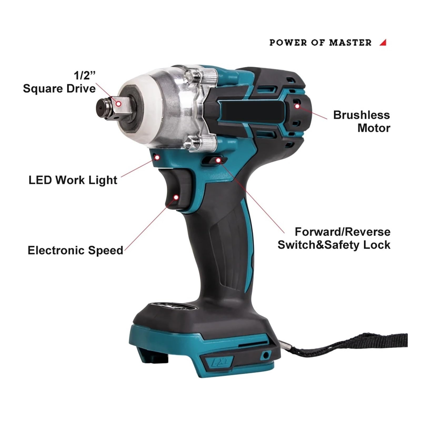 Llave de Impacto Llave De Impacto Eléctrica De 18V, Llave De Vaso Recargable De 1/2, Inalámbrica, Sin Batería, Impacto De Alta Potencia En Reparación De Automóviles(AB109)
