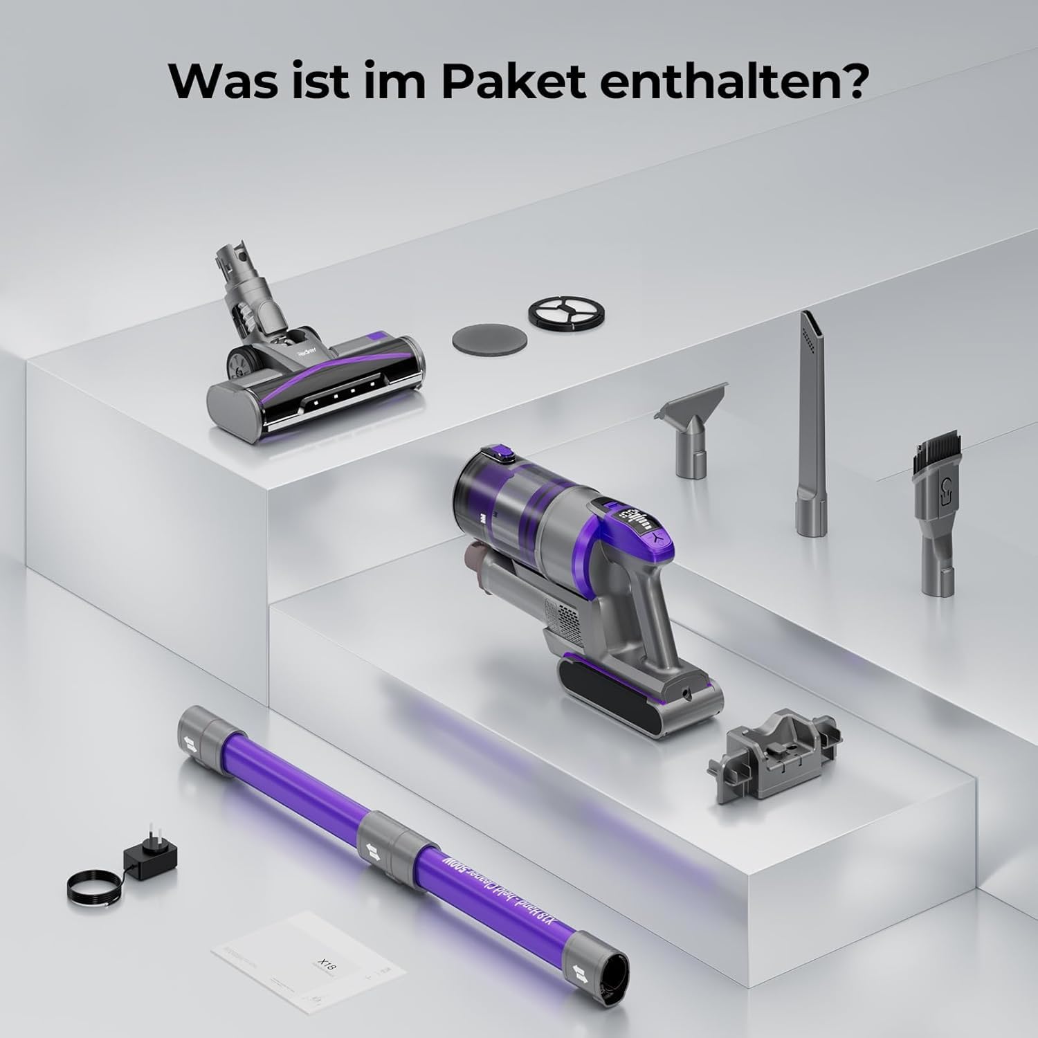 Redkey X18 Akku Staubsauger 60KPa/650W/80Mins, 8-in-1 Anti-Tangle Staubsauger Kabellos mit Display, LED-Bürste, Intelligenter Automatikmodus, für Tierhaare/Teppiche/Hartböden/Auto