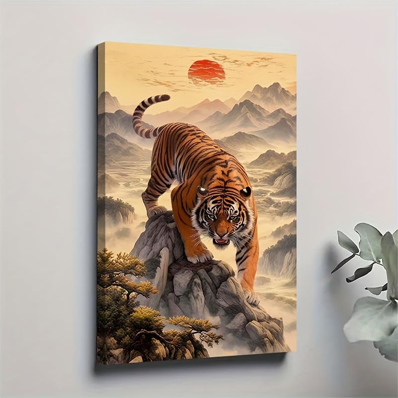 Toile tigre montagne decoration murale salon paysage sauvage 60x80