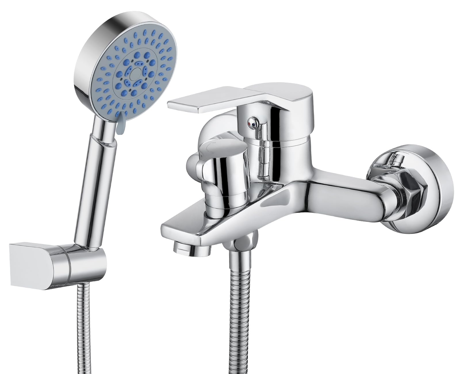 Rubinetto Vasca da Bagno con Doccetta, Miscelatore Vasca da Bagno con Doccetta con 5 funzioni, Gruppo Vasca da Bagno incl. Supporto a Parete e Flessibile Doccia, Rubinetto per Vasca da Bagno in Ottone