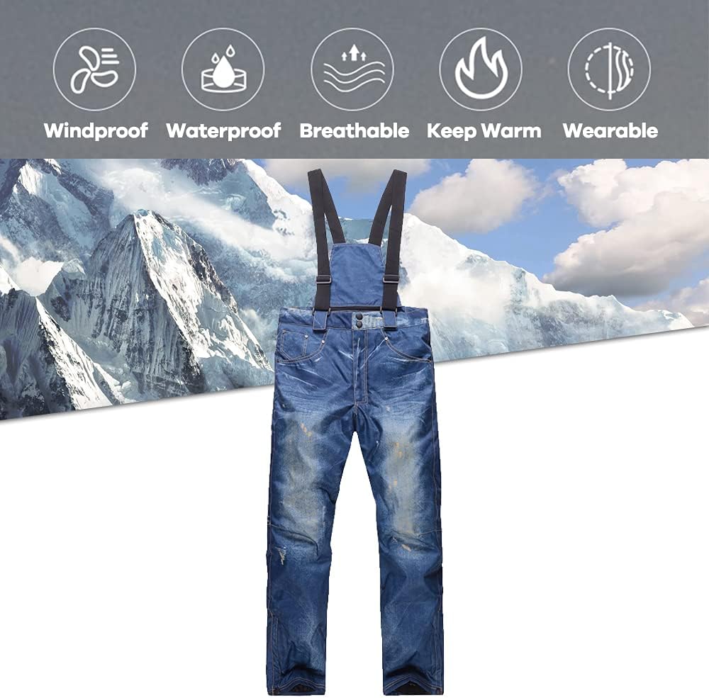SNOWVERB Mens Womens Snowboard Overalls Jeans Ski Pants Windproof Waterproof Warm Snowboarding Snow Insulated Bibs