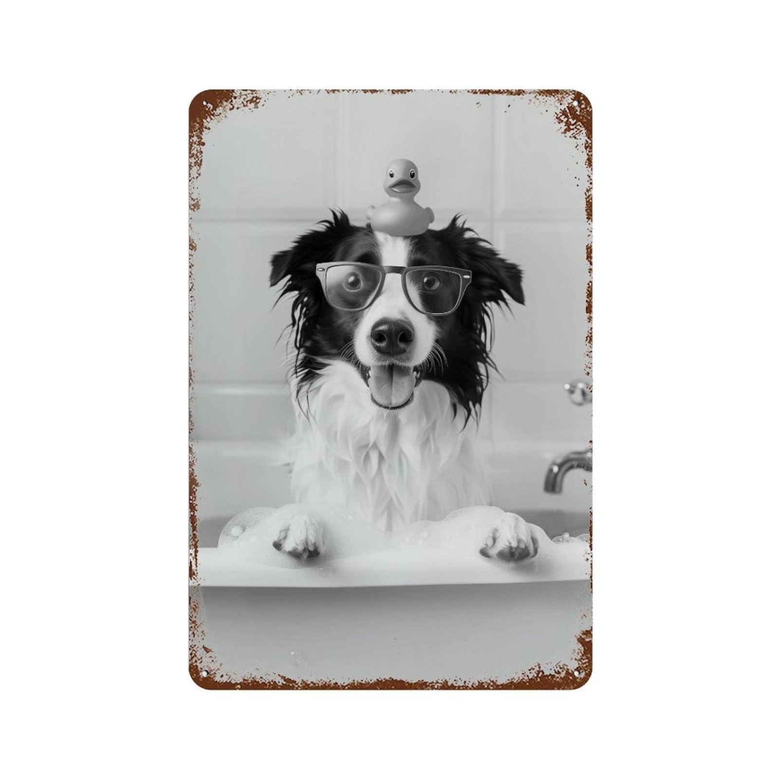xiaoxiaoshen Border Collie Bath Wall Art Wall Decor Art Metal Tin Poster Modern Home Decor Art Home Bar Shop Decorations Vintage Sign 30x20cm