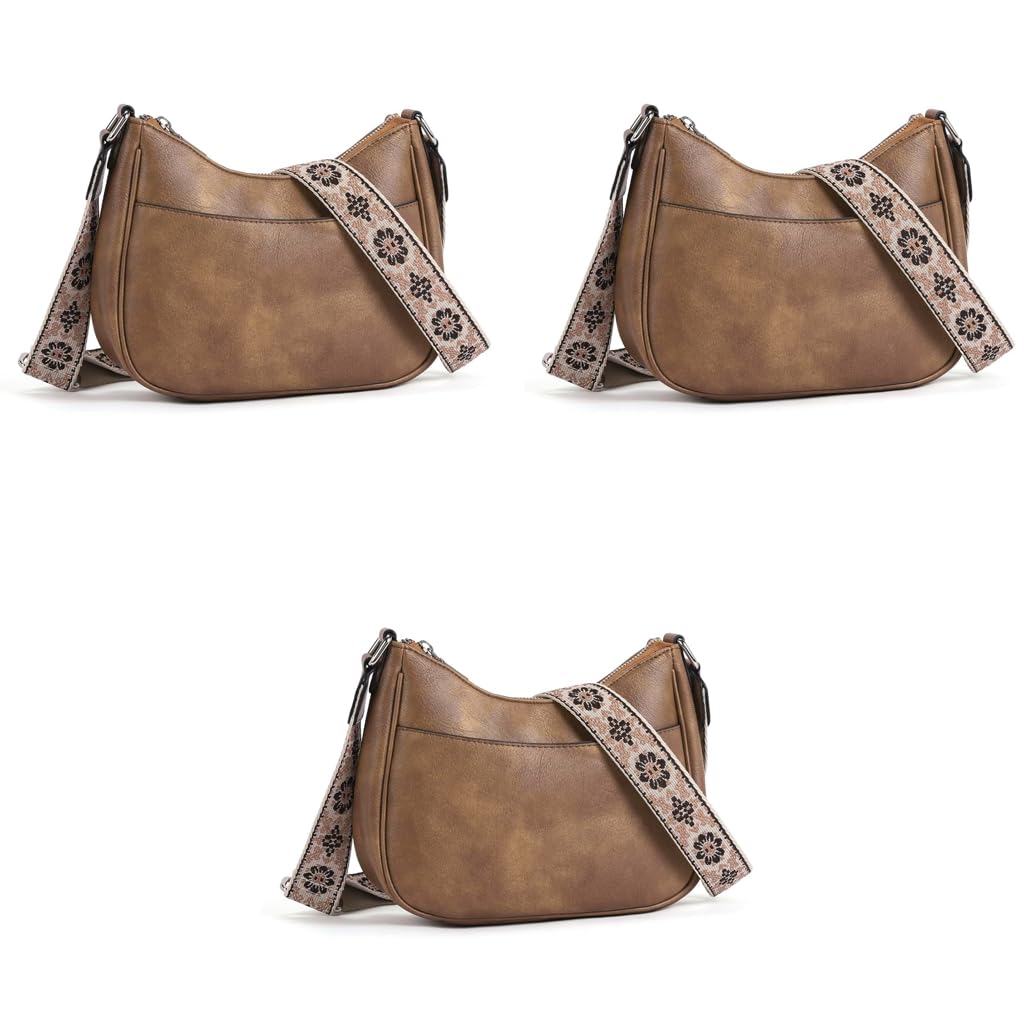 Women Satchel Bag Fashion PU Solid Brown Crossbody Bag Sling Bag Shoulder Bag with Woven Embossed Shoulder Strap Casual Daily Satchel Bag-image-1