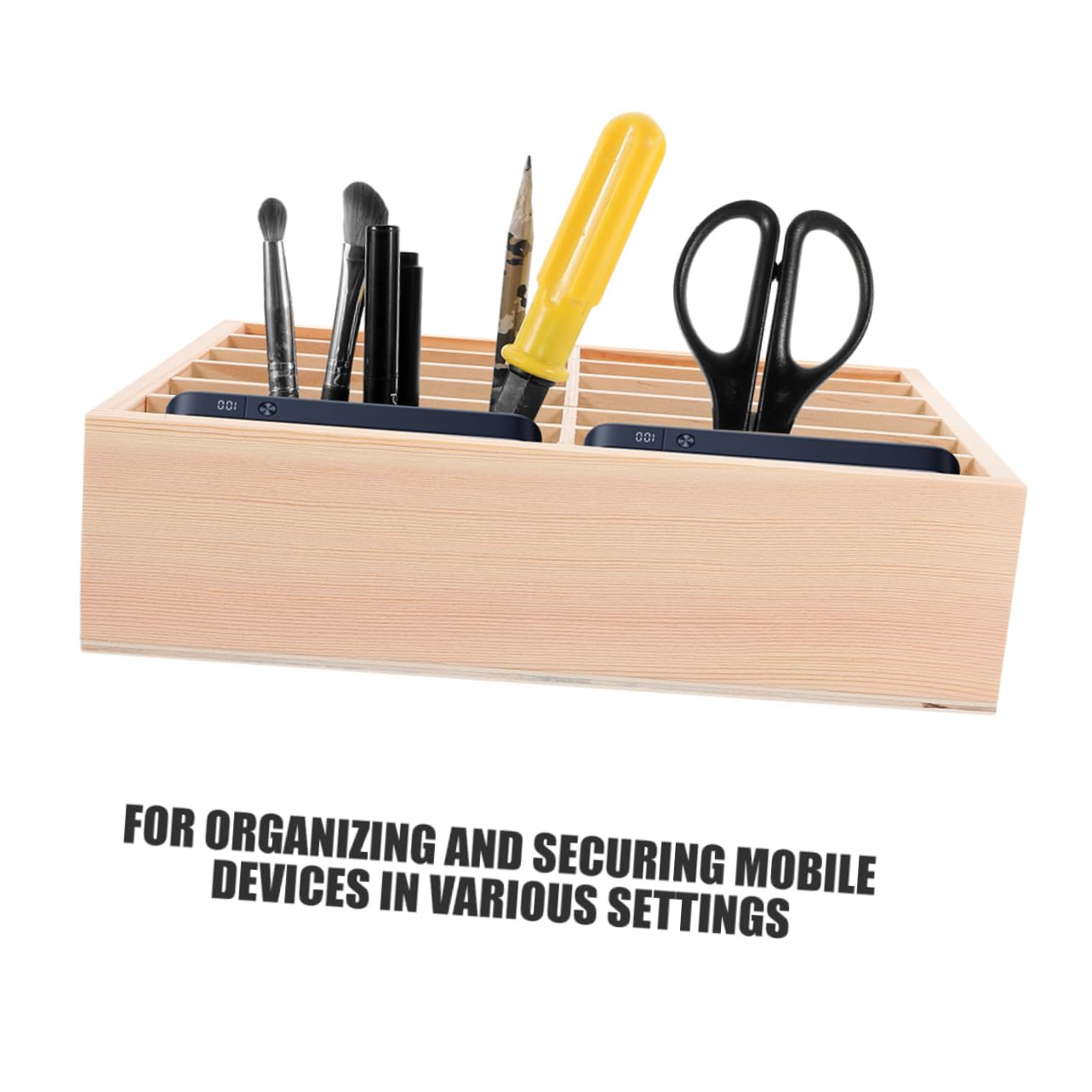 Hemobllo Scatola Porta Telefono in Legno 12 Scomparti Set Da 2 Organizer Da Tavolo Per Cellulare Supporto Per Cellulare Ufficio Aula Riunioni Gestione Salvaspazio e Protezione Dispositivi