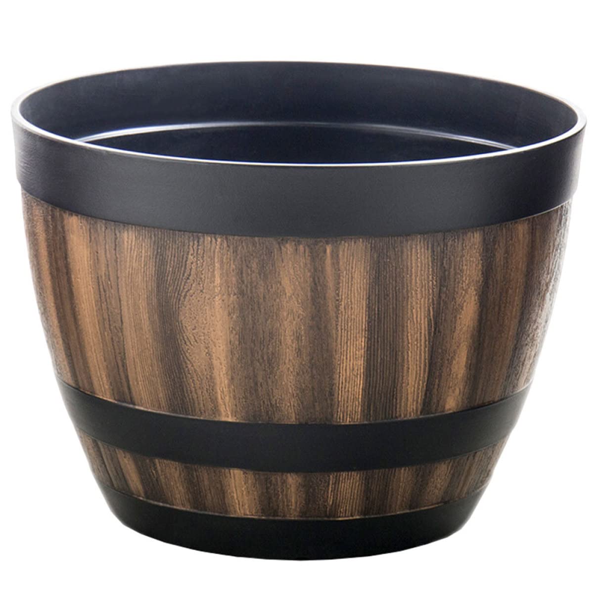 Toyvian Blumentopf Holzoptik Pflanzgefäß Kunststoff Retro Pflanzkübel Whiskyfass Design für Balkon Garten Büro ohne Abflussloch Bpa Frei