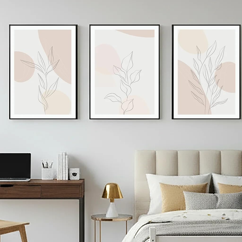 LTjiajuypd Abstract Boho Wall Art, Plant Leaf Line Art Canvas Painting Modern Minimalist Poster for Living Room Bedroom Decoration(60x90cm-3Pcs)