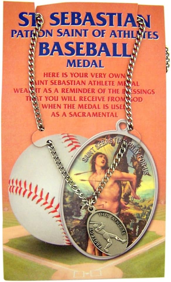 WJH Silver Tone Patron of Sports Saint Sebastian Baseball Athlete Medal, 1 Inch - Image 2