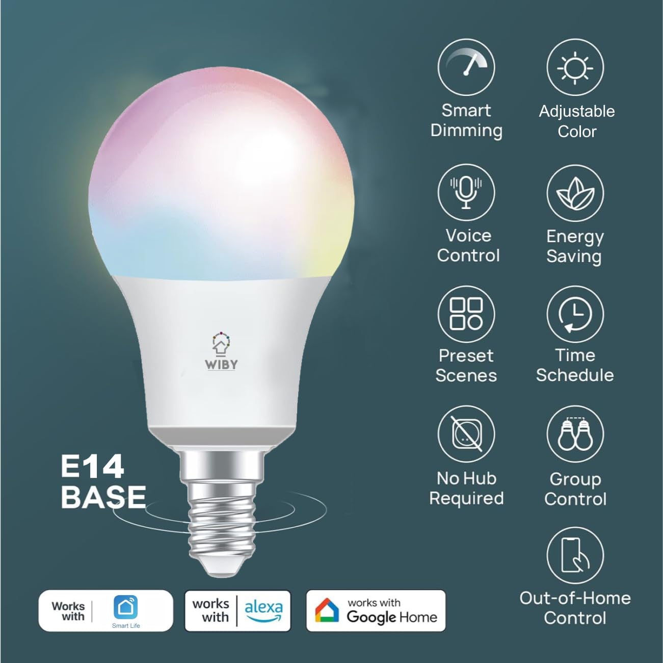 Wiby Lampadine Alexa Inteligente WiFi E14,Dimmerabile Lampadina Smart E14 LED 8W,A60,Compatibile con Alexa e APP,Lampadine RGBWW Dimmerabile Multicolore, 2700k-6500k,806LM,3 Pezzi