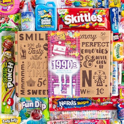 VINTAGE CANDY CO. 1990s RETRO CANDY GIFT BOX - 90s Nostalgia Candies - Flashback NINETIES Fun Gag Gift Basket - PERFECT '90s Candies For Adults, College Students, Men or Women, Kids, Teens