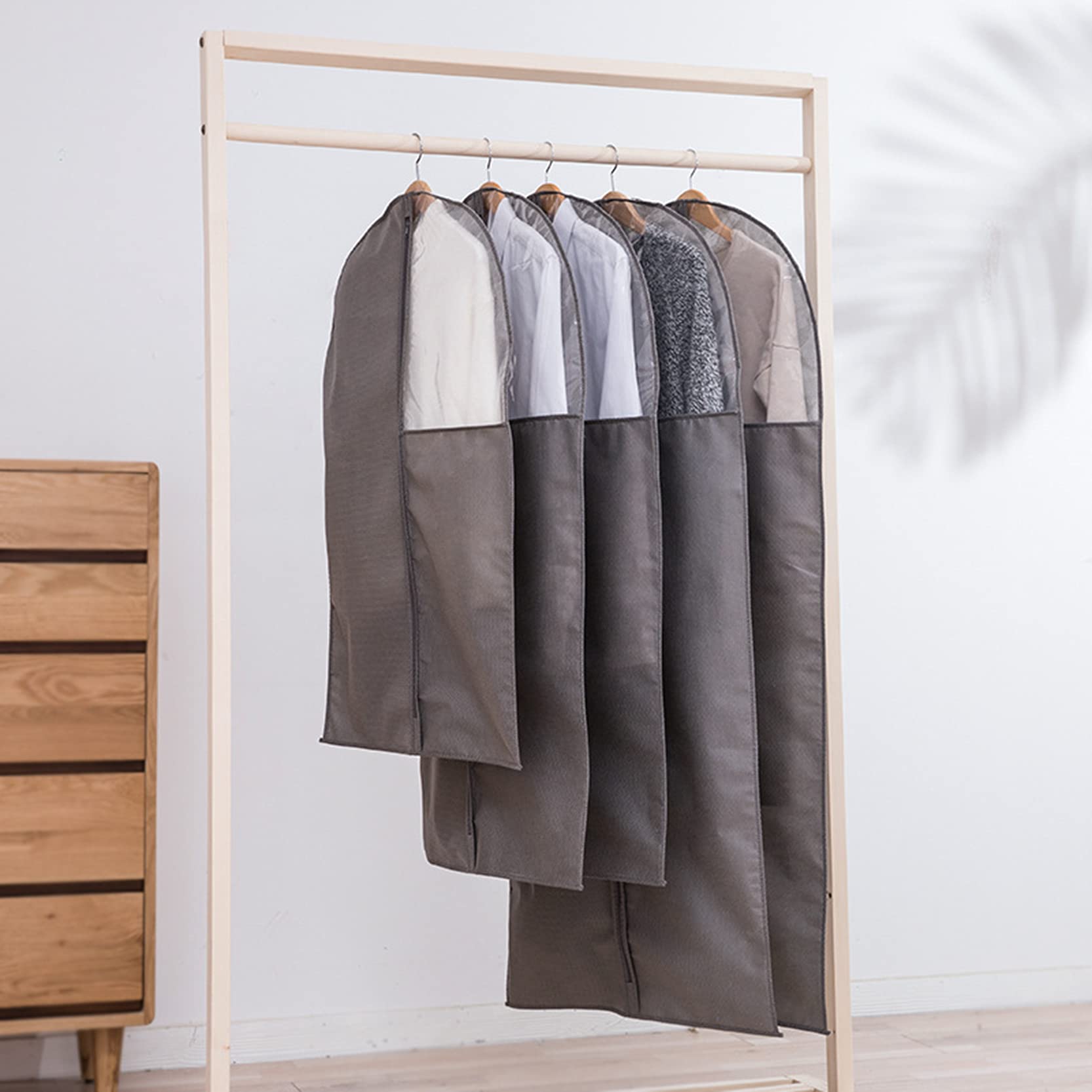 Fundas de Ropa Transpirables con Cremallera ，Fundas para Bolsas de Ropa no Tejidas Suaves 6 Piezas,Bolsa de Traje para Tela de Almacenamiento con Ventana de PVC Transparente,Grey-60x110cm