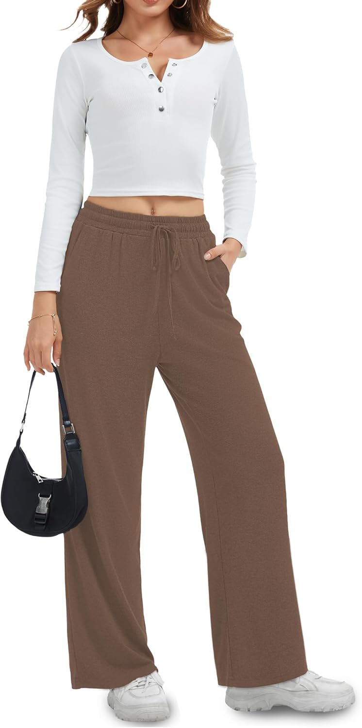 Womens Wide Leg Pants Yoga Sweatpants High Waisted Lounge Pajamas Pants Drawstring Loose Pants with Pockets - Image 6