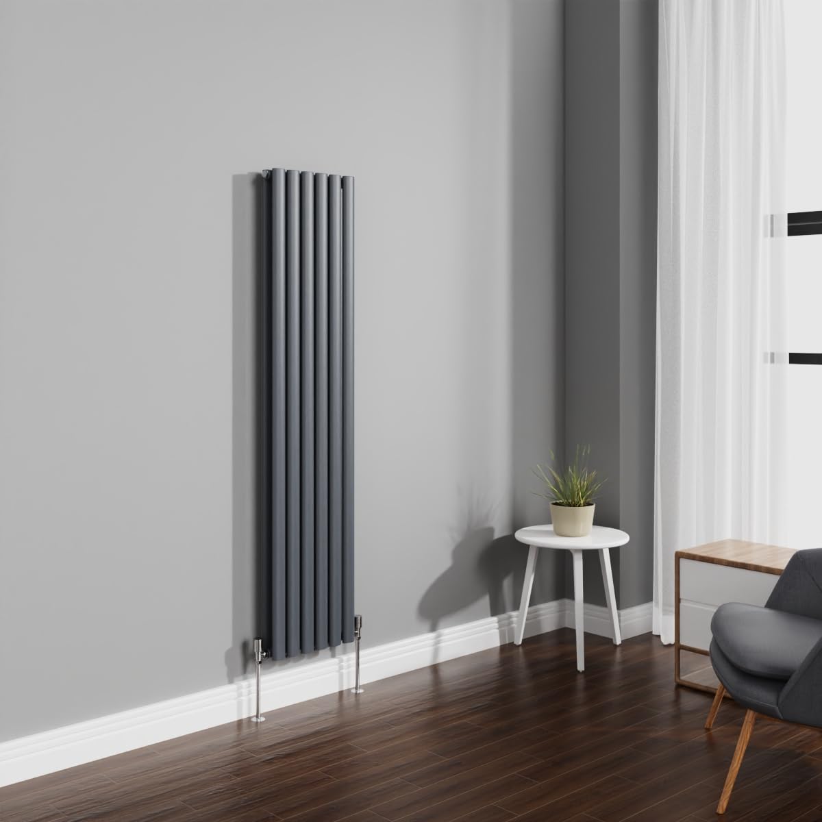 Nrg Anthracite 1600X354mm Radiator Vertical Oval Panel Double Rad
