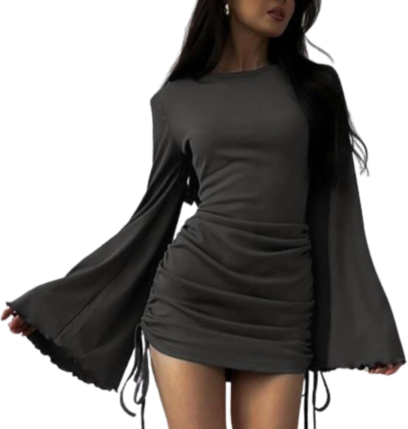 fitted short white dress Women's Print Mini Dress Long Sleeve Bodycon