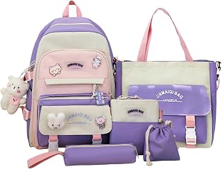mochila para escola | Kit mochila escolar kawaii com pingente urso | mochila para meninas 5 peças mochila para uso diário Oxford lona acessórios escolares para crianças adolescentes Kot-au