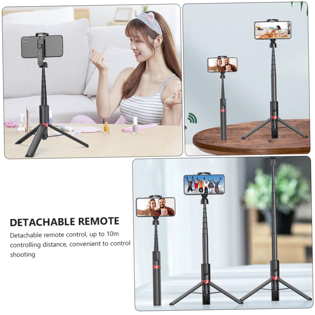 Treppiede per Streaming Selfie Stick Rotante Clip per Telefono Supporto per Treppiede Live Telecomando Staccabile e Design