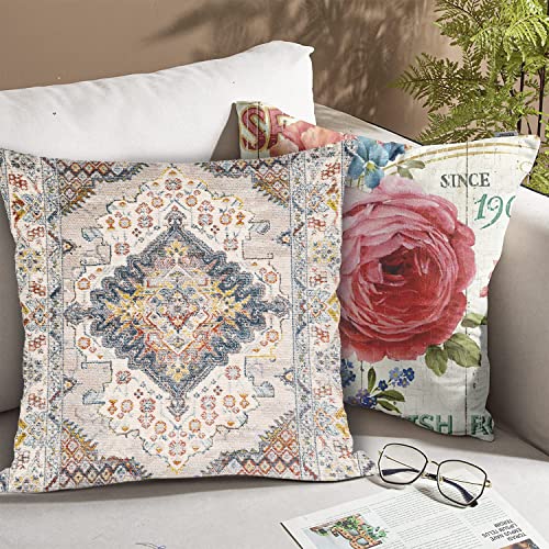 Snycler 2Pcs Boho Style Throw Pillow Cover Ethnic Design Pattern Linen Persian Carpet Tribal Pattern Throw Pillow Case Cushion Cover Home Office Decorative Square 18X18 Inch #TOP3