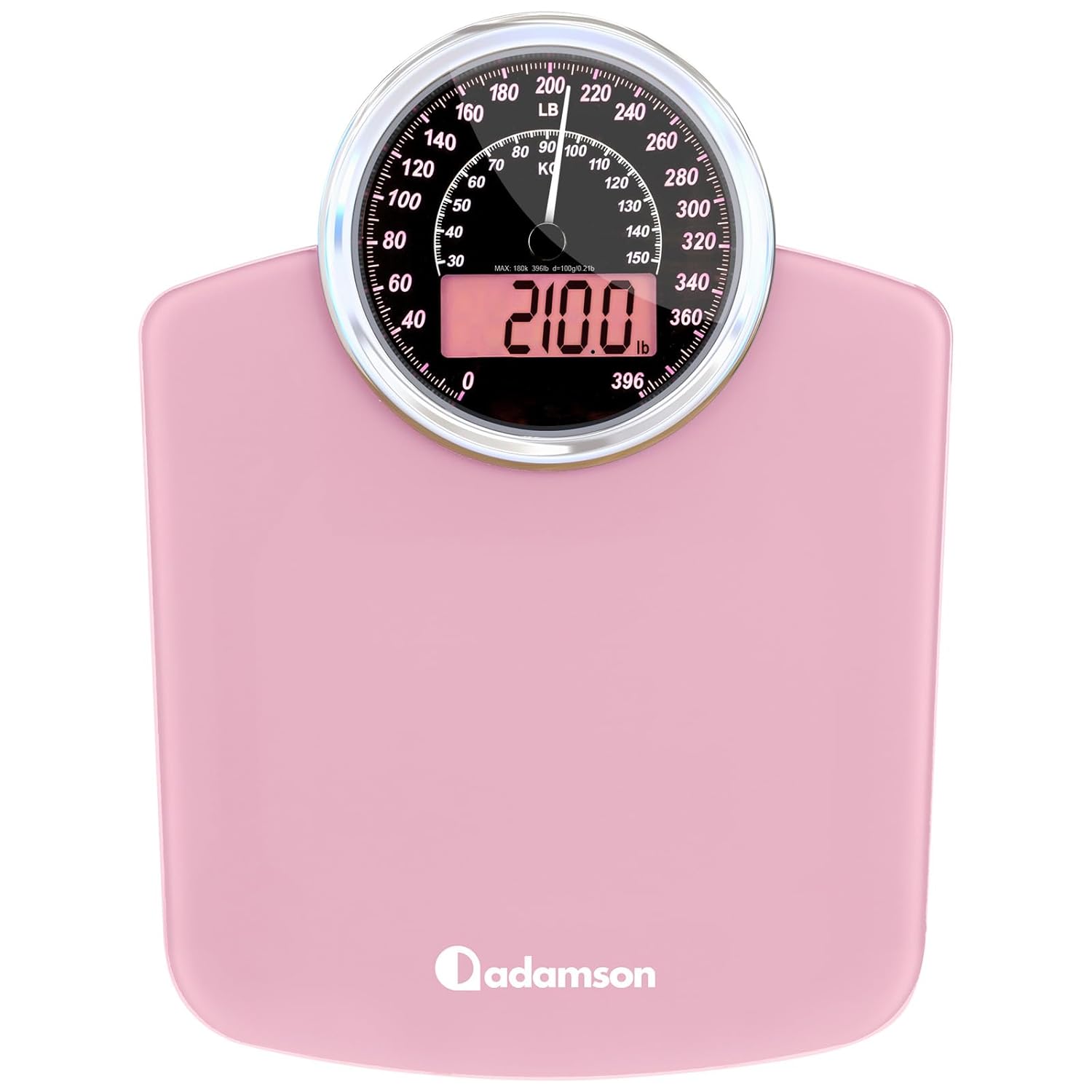 Adamson Hybrid 2-in-1 Analog & Digital Weighing Scale for Body Weight up to 400lbs + Thick Tempered Glass + Extra Large Display + Easy to Read Digital Bathroom Scale + New - Pink