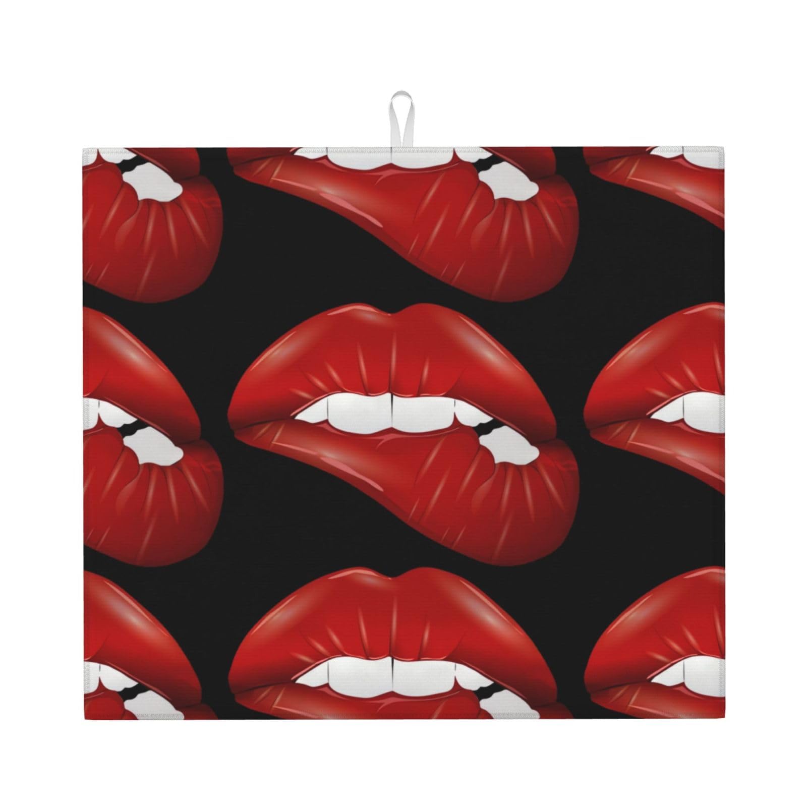 WHJDPP Lip Prints Kitchen Drying Mat - Absorbent Dish Drying Throw with Colorful Prints, Quick-Dry Countertop Layer for Dishes & Appliances - Non-Slip & Foldable