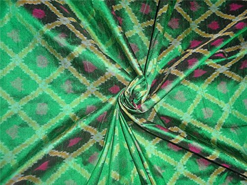 Soie Dupioni Ikat vert 111cm : tissu noble de haute couture pour créations luxe