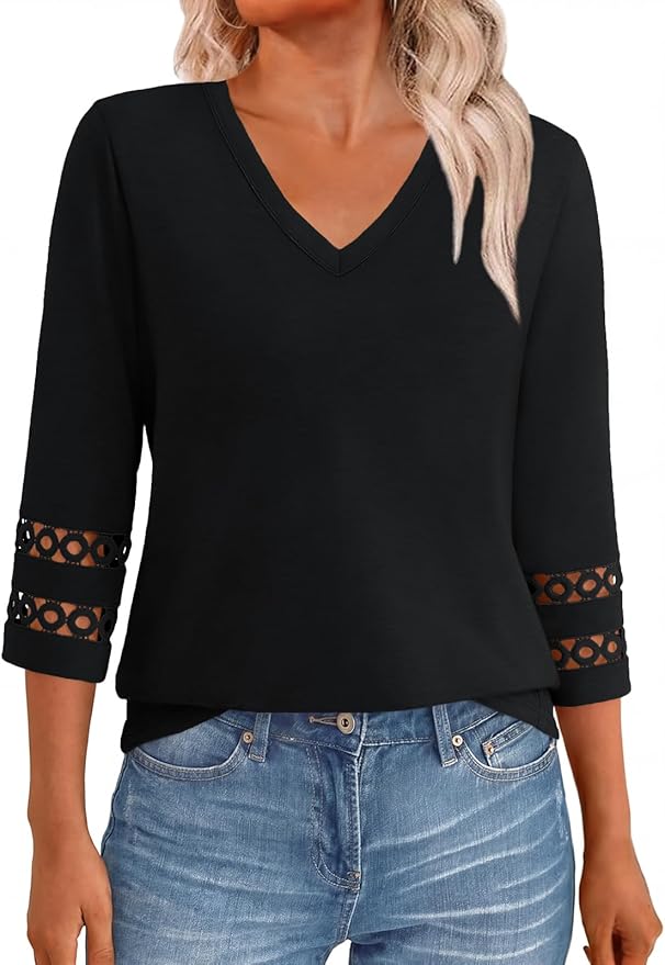 3/4 Length Sleeve Womens Tops Dressy Casual Blouses for Women 2026 Trendy V Neck T Shirts Summer Clothes