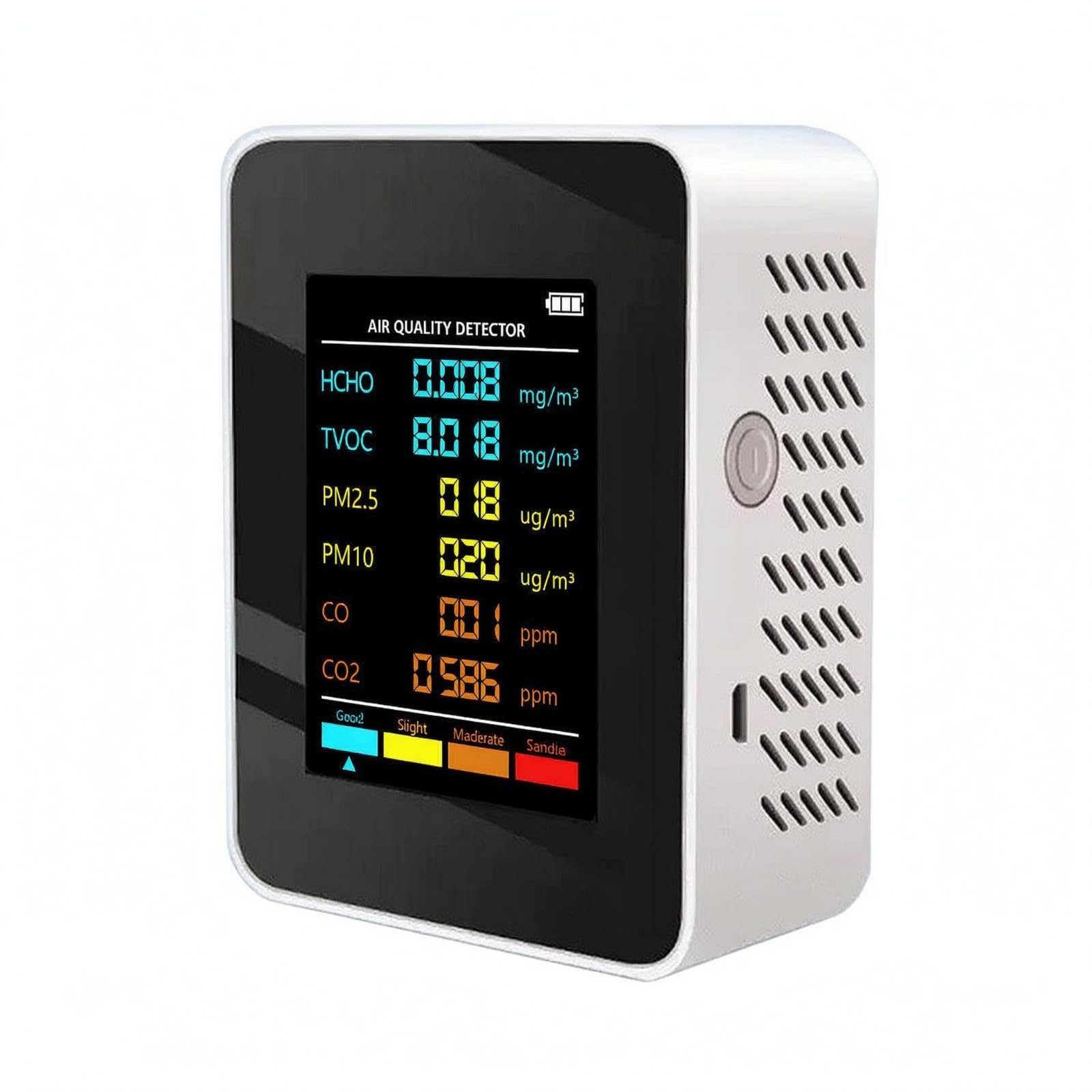 Color Display 6-in-1 Air Quality Monitor Portable Indoor Air Quality Sensor Ventilated Formaldehyde Sensor White and Black, White-picture-10