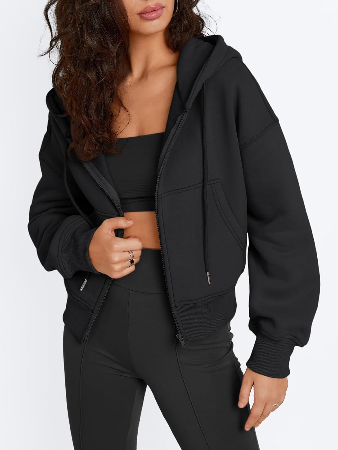 Trendy Queen Womens Zip Up Cropped Hoodies Long Sleeve Sweatshirts Casual Jackets Fall Fashion 2025 Winter Clothes - Image 2