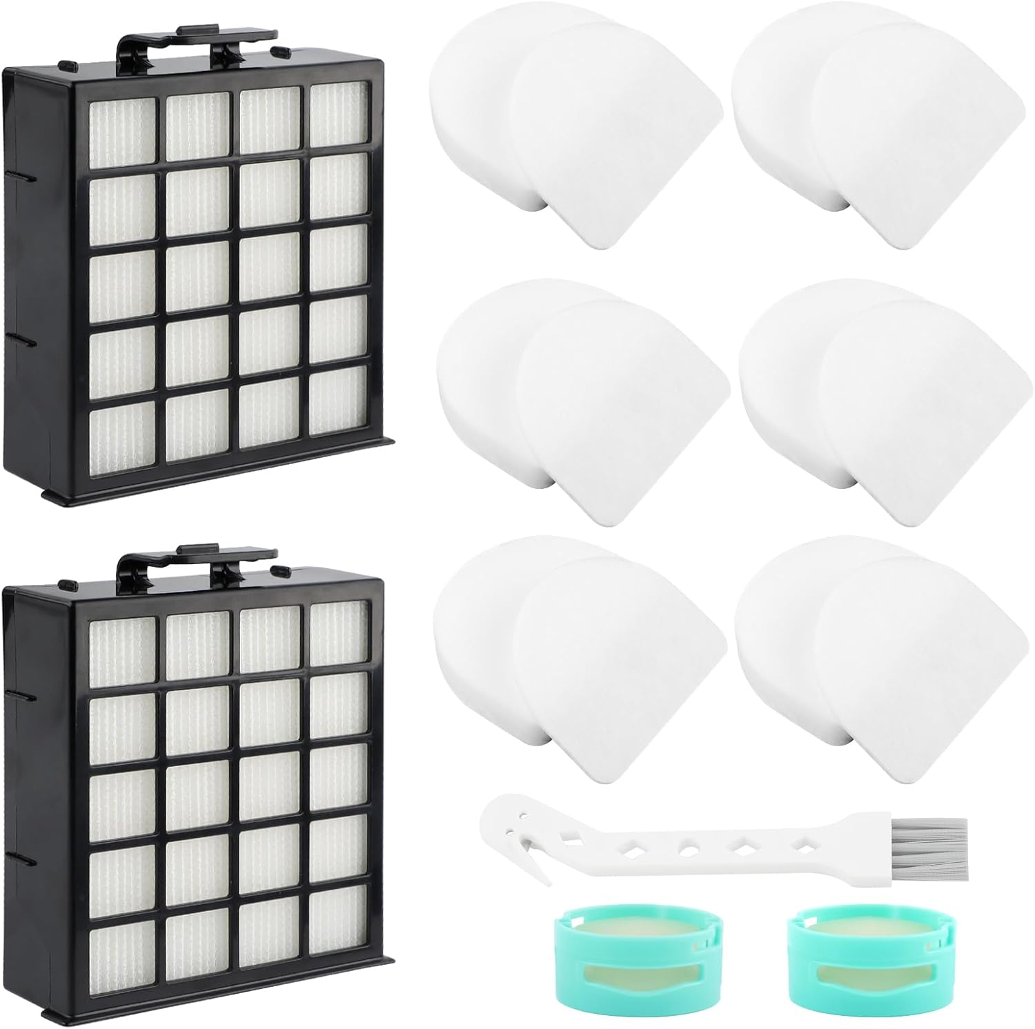 17 Pack AZ4002 AZ4000 AZ4002C HEPA Filter Replacement Compatible with Shark POWERDETECT Upright Vacuum Cleaner, 6 Foam, 6 Felt, 2 HEPA Filters, 2 Cartridge, 1 Brush