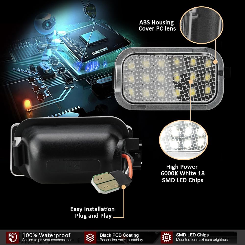 D-Lumina LED Mirror Puddle Lights for 2011-2014 Chevy Silverado | GMC Sierra 2500HD 3500HD, Chevy Tahoe Suburban Avalanche, GMC Yukon Cadillac Escalade, 6000K White Side Mirror Light Lamp, Pack of 2