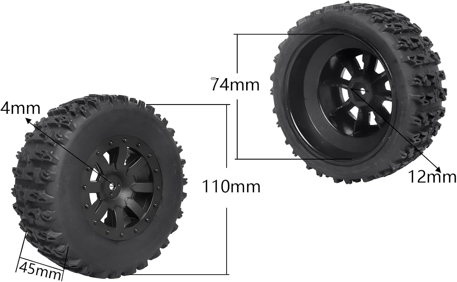 Pre-Glued 1/10 RC Short Course Truck Tires and Wheels Set 12mm Hex for Traxxas Slash 4x4 BL-2S 2WD Redcat Blackout SC Losi SCT Team Associated SC10 HPI, with Foam Inserts (Type 1)