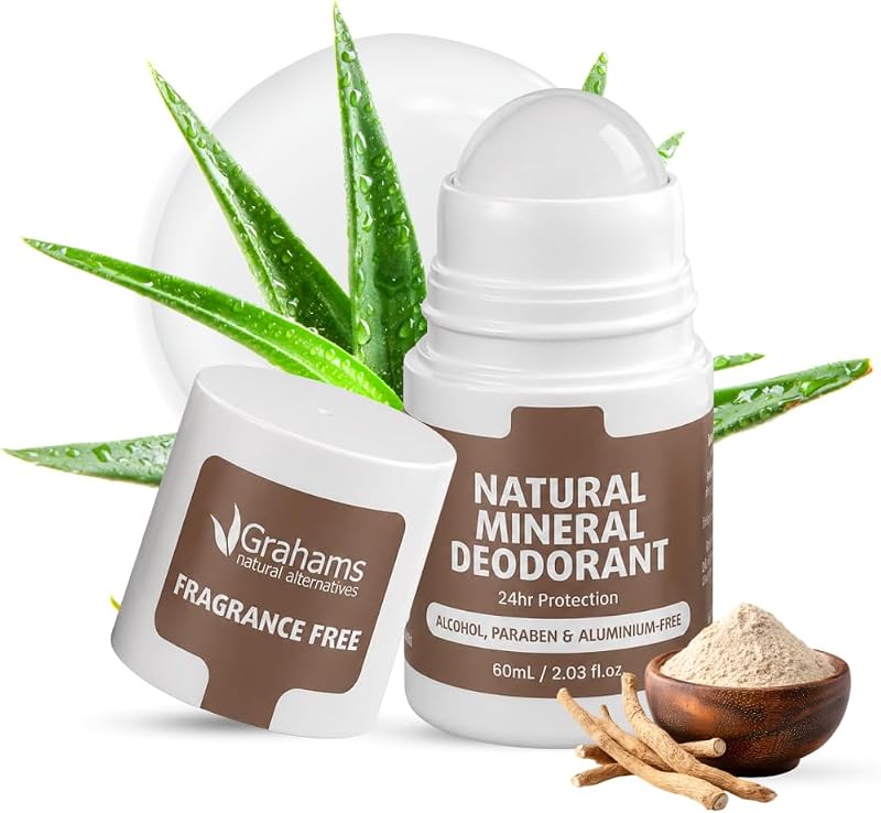 Desodorante mineral sem fragrância Grahams Natural, sem alumínio, 60 mL