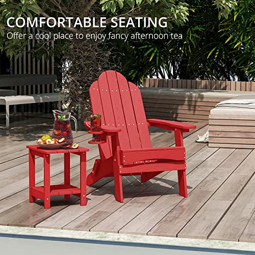 Lue Bona Folding Adirondack Chair Set Of 4, Bright Red Poly Fire Pit Adirondack Chair Weather Resistant, Plastic Adirondack Patio Chairs With Cup Holder, 300Lbs, Outdoor Chairs For Pool Porch Beach #TOP4