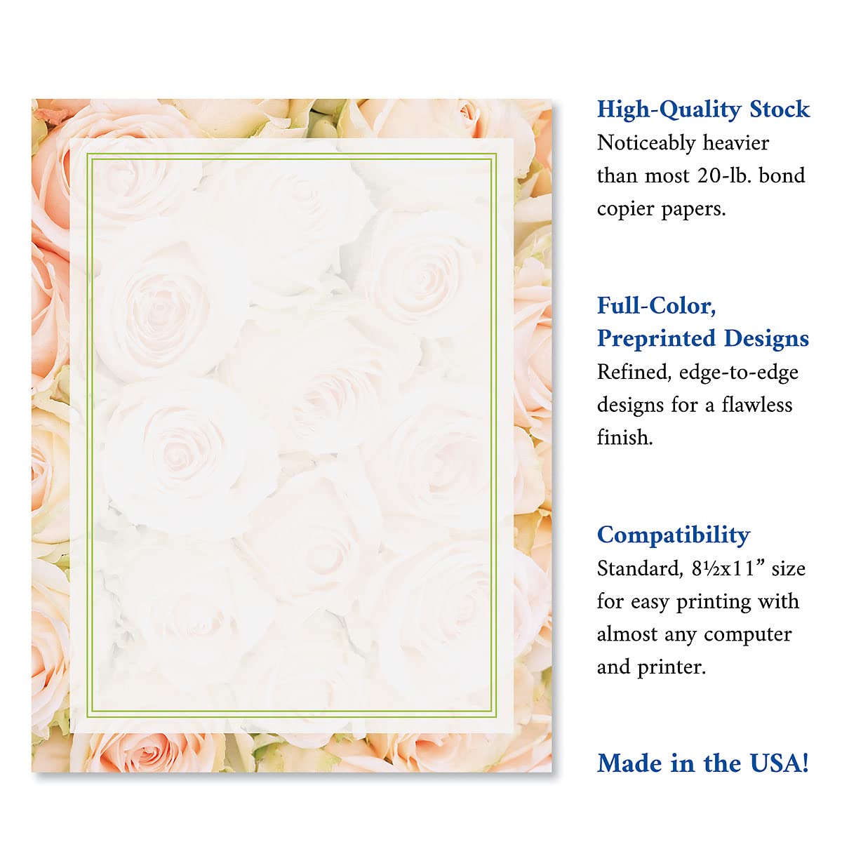 Amazon.com : Pale Pink Roses Floral Letter Papers -Set of 25 Spring  Stationery Papers are 8 1/2" x 11", Compatible Computer Paper, Easter,  Wedding & Bridal Shower Flyers, Invitations, or Letterhead : Office Products