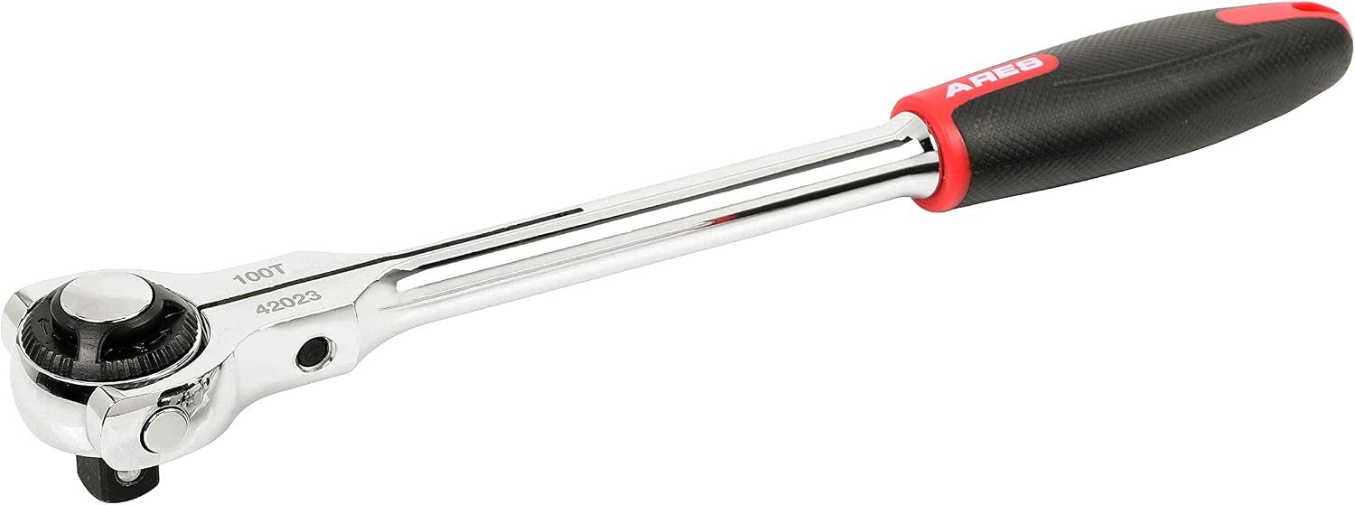 ARES 42023-1/2-Inch Drive 100-Tooth Swivel Head Ratchet - 270 Degree Swivel Action - Comfort Grip TPR Handle - Quick-Release Head Design – Chrome Vanadium Steel Construction – Mirror Polish Finish