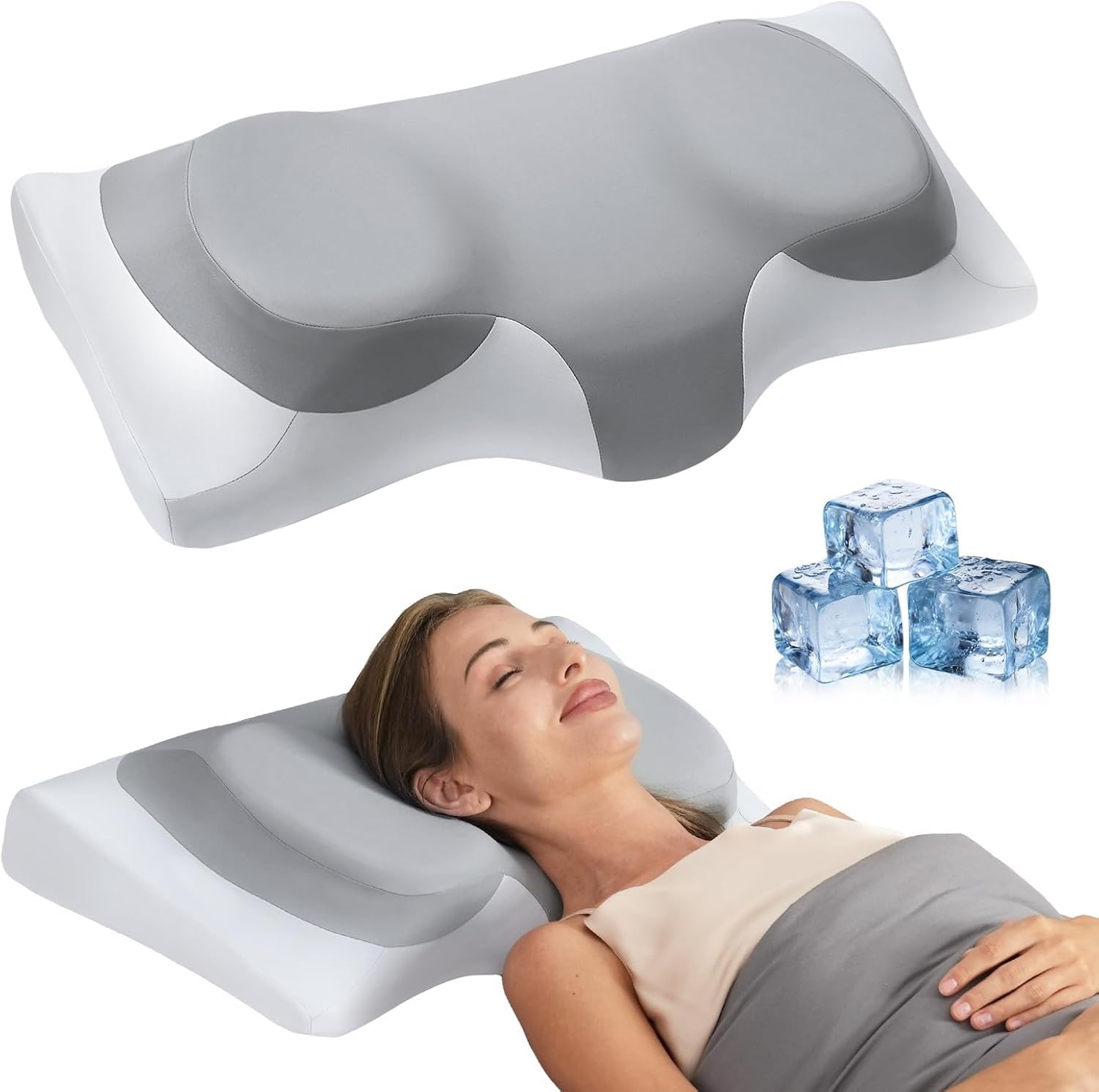 ABLEGRID Orthopädisches Kopfkissen Memory Foam, Ergonomisches Nackenschmerzen Kühlendes Stützkissen für Seitenschläfer, Rücken- und Bauchschläfer, Grau