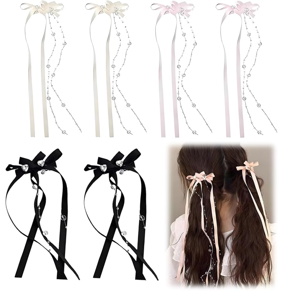 リボン型ブラックヘアピン パール付き　※袋付き Amazon.co.jp: XIANFQNKJ リボン ヘアピン 6個セット 髪飾り パール風