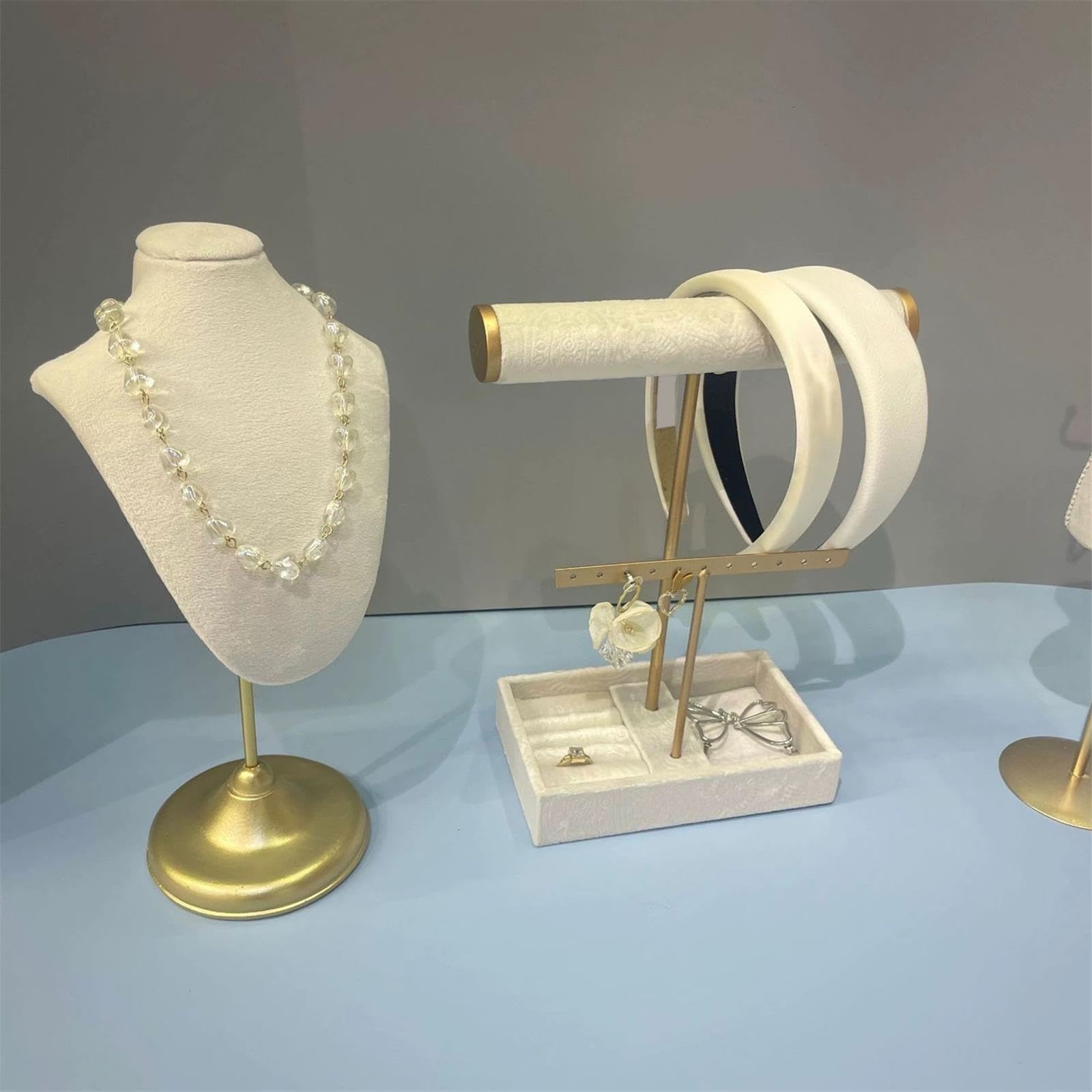 Armoires Ensemble de porte-bijoux buste mannequin en velours blanc 3 pièces
