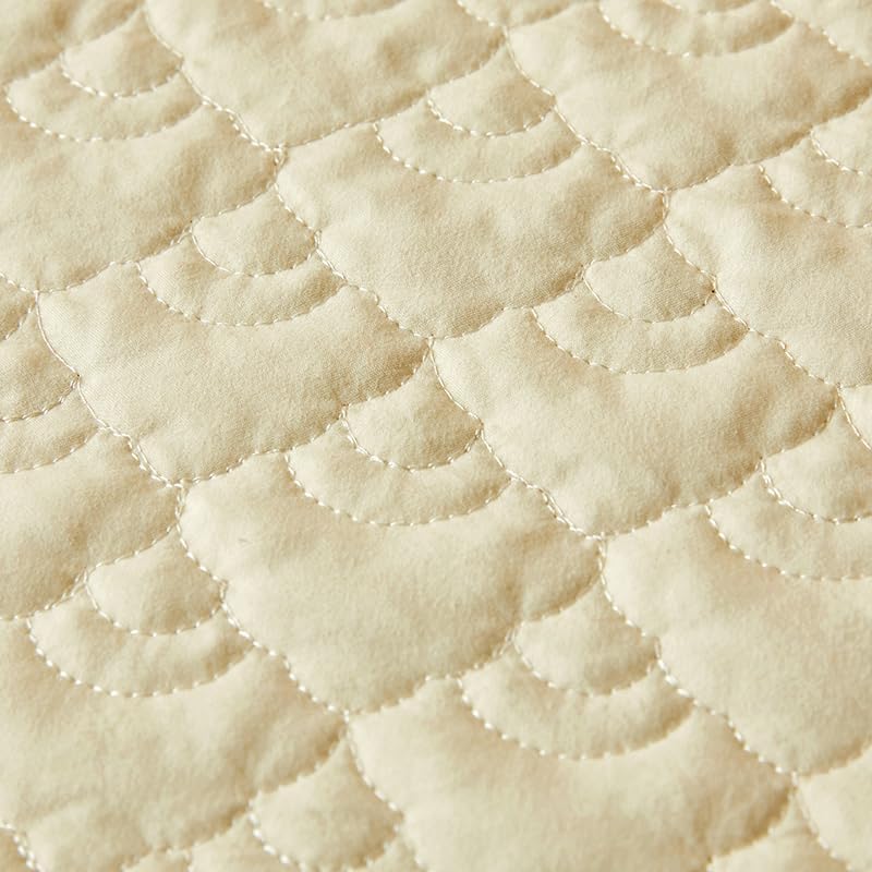 Quilted Lace Ruffle Bedspread Brushed Microfiber Coverlet Queen Size Bed Spread for All Seasons, Light Yellow