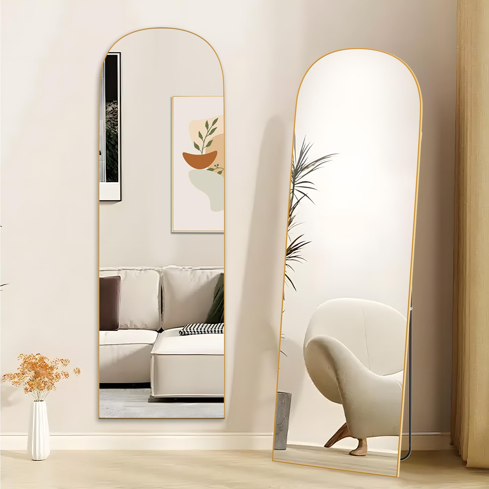 Miroir sur Pied Arqué 162x52cm, Grand Miroir Mural Pleine Longueur, Arc Doré